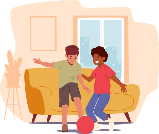 Naughty Children Playing Football at Home  Illustration