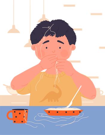 Naughty kid having breakfast  Illustration