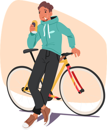 Naughty teenage boy drinking beer and smoking having bad habits  Illustration