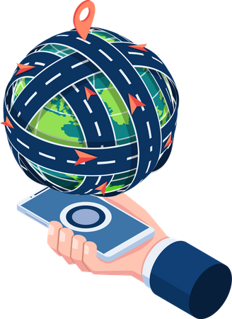 Transporte global e navegação em mapas GPS móveis  Ilustração