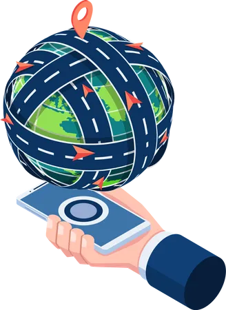 Transporte global e navegação em mapas GPS móveis  Ilustração