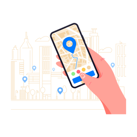 Navegação GPS móvel no aplicativo para smartphone  Ilustração