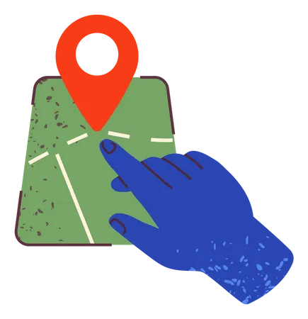 Navegacion GPS Seguimiento De La Interfaz De Banner Web De Anuncios De Aplicaciones La Mano Humana Senala El Mapa Del Area Con Una Marca Mapa Para Orientacion Durante La Caminata Y Determinacion De Distancia Senales De Trafico Y Calles En Papel Ilustración