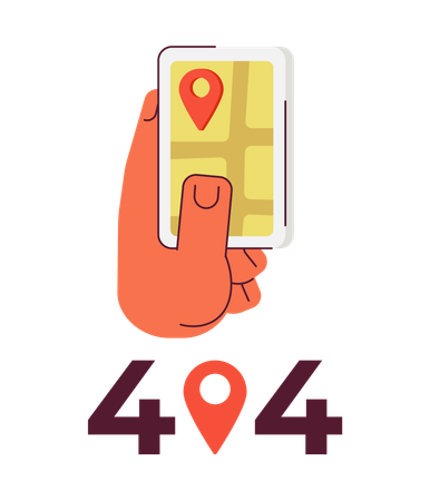 Navegador GPS en el teléfono inteligente que muestra un mensaje flash de error 404  Ilustración