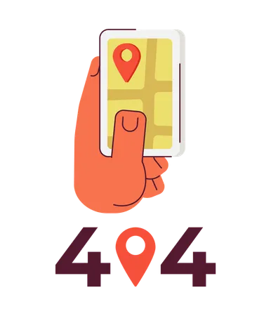 Navegador GPS en el teléfono inteligente que muestra un mensaje flash de error 404  Ilustración