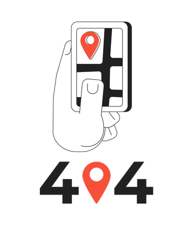 Navegador GPS en el teléfono inteligente que muestra un mensaje flash de error 404  Ilustración