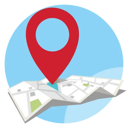 Pin del navegador maqueta de color rojo con mapa sobre fondo blanco.  Ilustración
