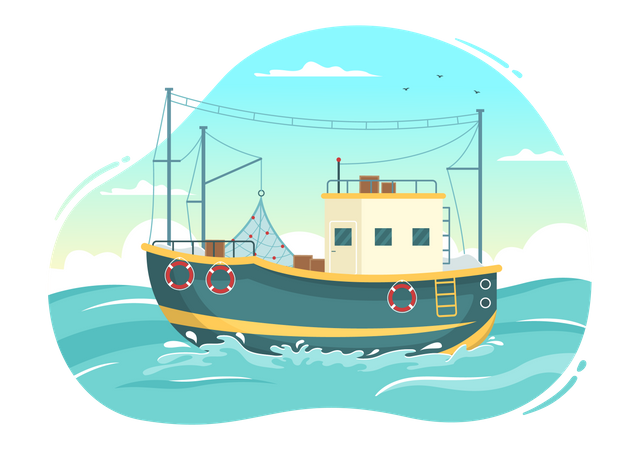 Navegando en barco  Ilustración