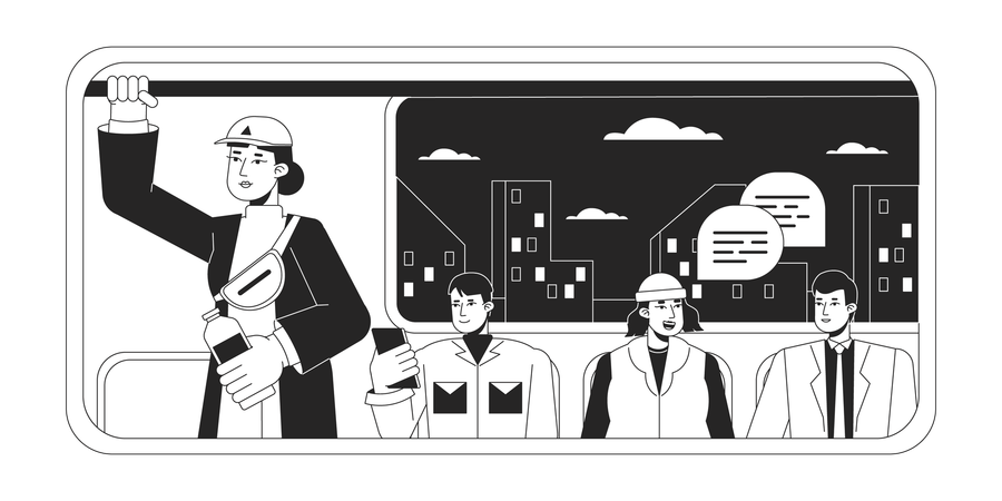 Les voyageurs dans un wagon de métro  Illustration