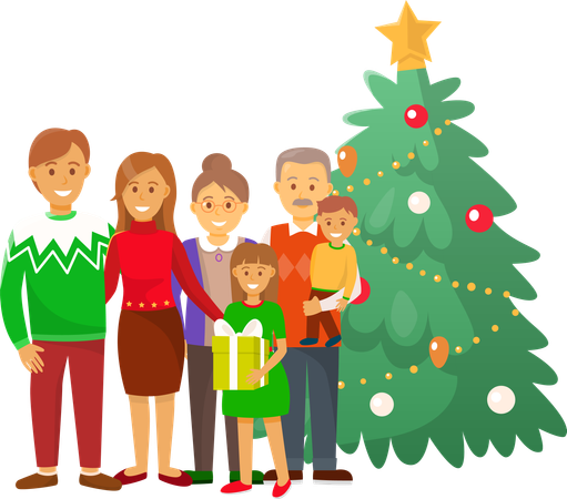 Celebración navideña familia personas casa  Ilustración
