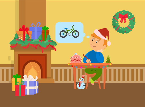 Navidad, vacaciones, niño, escritura, carta, a, santa  Ilustración