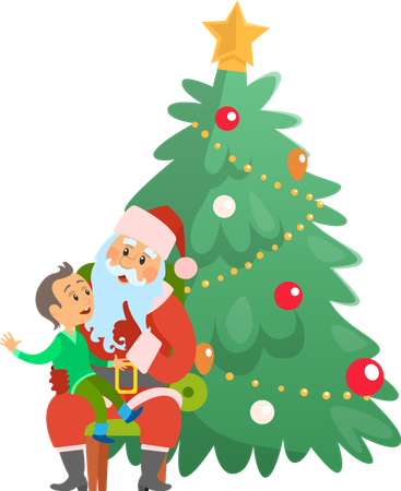 Navidad, vacaciones, santa claus, y, niño pequeño, en, regazo  Ilustración