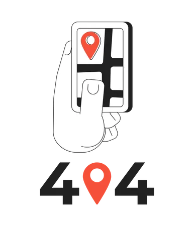 Navigateur GPS sur smartphone affichant un message flash d'erreur 404  Illustration