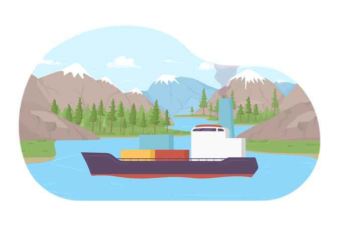 Navio de carga flutuante  Ilustração