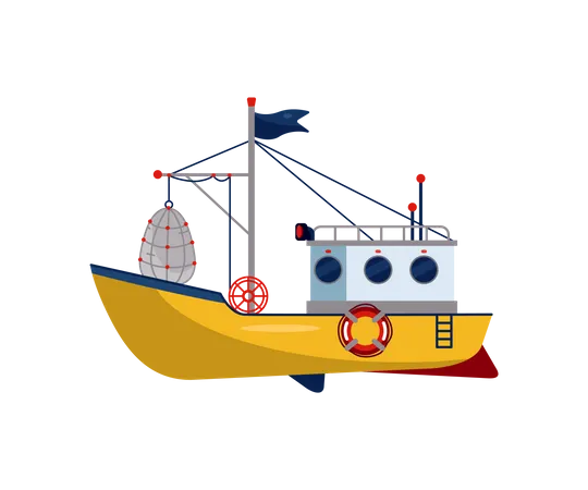 Barco De Pesca Traineira De Pesca Comercial Para Pesca Industrial De Ilustracao Vetorial De Producao De Frutos Do Mar Conjunto De Pequeno Navio Marinho Barco De Pesca Maritima Ou Oceanica Ilustração