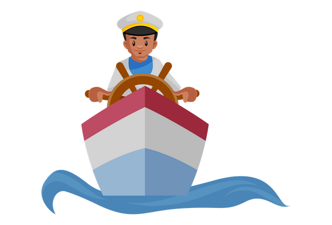 Navy officer sailing in sea Illustration