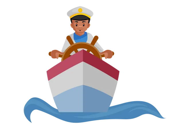 Navy officer sailing in sea Illustration