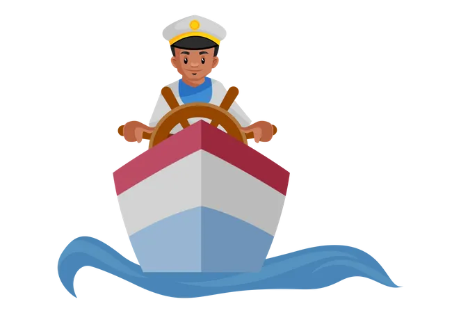 Navy officer sailing in sea  Illustration