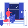woman making bed illustration