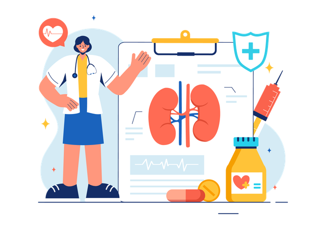 Nefrologista feminina explicando sobre doença renal  Illustration