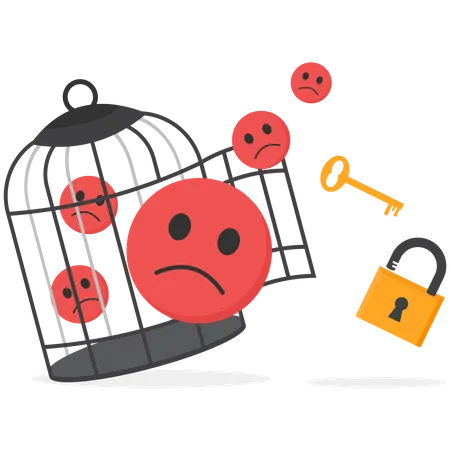 Negative emoticons with key free himself from cage  Illustration