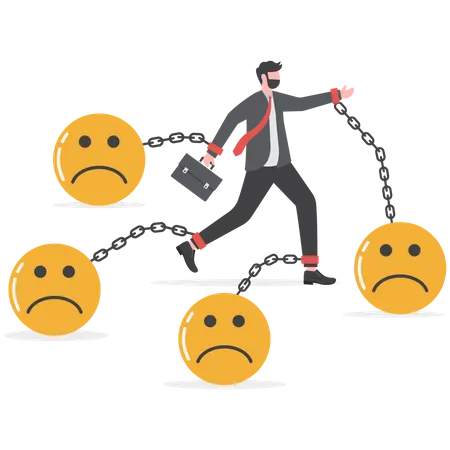 Vector Icon Stressed Burden Anxiety Or Negative Thinking Anger Or Emotional Causing Problem Mental Health Or Depression Overworked Or Overwhelmed Concept Depressed Businessman Chain With Sad Face Burden Illustration