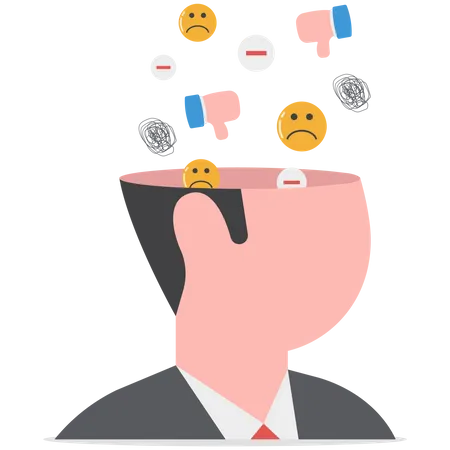 Negative Thinking Bad Attitude Cause Of Failure Or Fear Depression And Sadness Emotional Or Mental Problem Stress Anxiety Concept Human Open Head With Negative Symbol Thumb Down Anger And Chaos Illustration