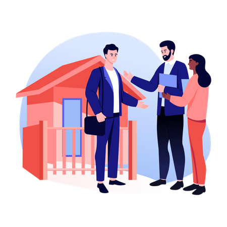 Negociación inmobiliaria exitosa entre cliente y agente  Ilustración