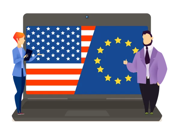 Negociaciones entre el representante de América y Europa  Ilustración