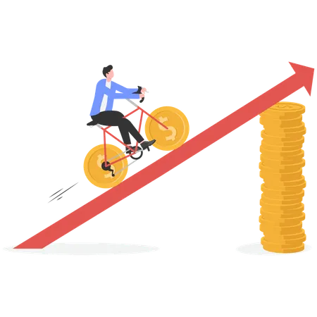 Negócios andando de bicicleta na seta de crescimento empresarial  Ilustração