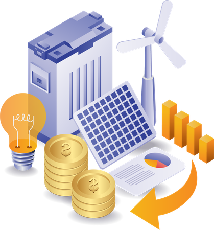 Negocio de inversión en energía de paneles solares.  Ilustración