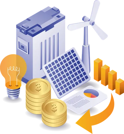 Negocio de inversión en energía de paneles solares.  Ilustración