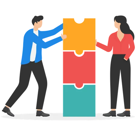 Negócios e parcerias trabalham para construir negócios de conexão  Ilustração