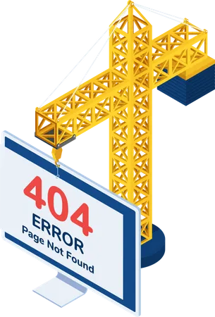 Grua De Construccion Isometrica Plana 3 D Colgando Pagina De Error 404 No Encontrada En El Monitor Pagina De Error 404 No Encontrada Y Sitio Web En Construccion O Concepto De Mantenimiento Ilustración