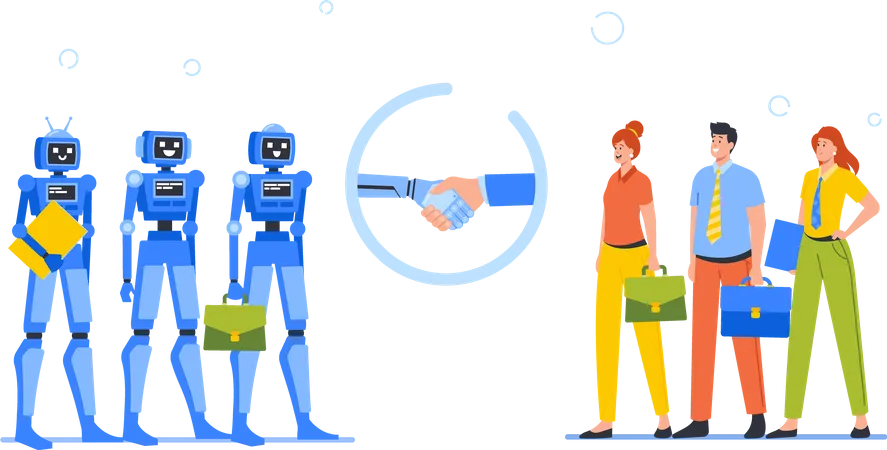 Acuerdo comercial entre humanos y robótica  Ilustración