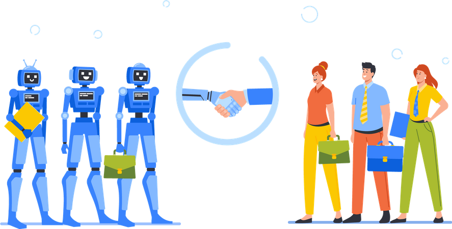 Acordo de negócios entre humanos e robótica  Ilustração