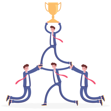 Trabalho em equipe de negócios segurando o troféu  Ilustração