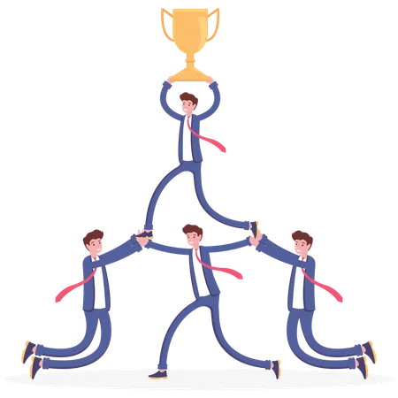 Trabalho em equipe de negócios segurando o troféu  Ilustração