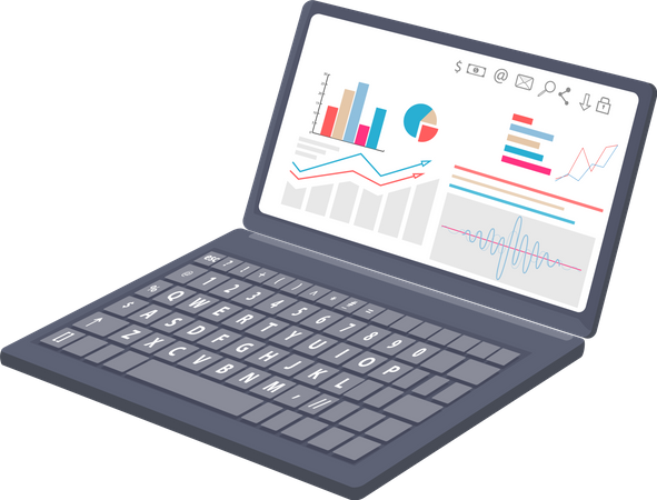 Negócios com gráficos de diagramas no laptop  Ilustração