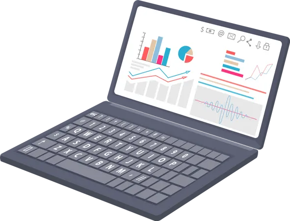 Negócios com gráficos de diagramas no laptop  Ilustração