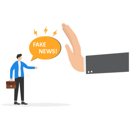 Mão empresarial parando notícias falsas  Ilustração