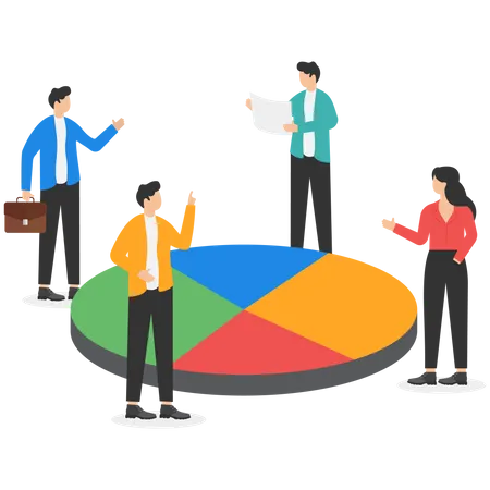 Negotiating Business Interests Sharing From Joint Investment Discussions About Corporate Partners Concept Investors Discussing The Market Share Pie Chart Illustration