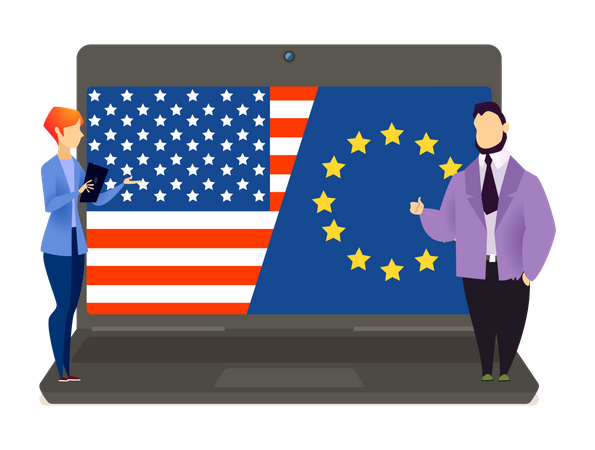 Negotiations between the representative of America and Europe  Illustration