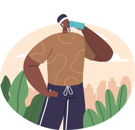 Esportista negro bebendo água  Ilustração