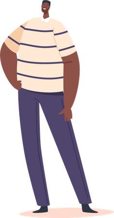Hombre negro usa camiseta a rayas y pantalones azules  Ilustración