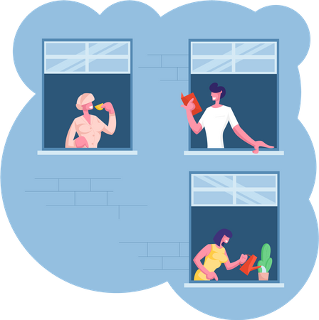 Neighbours communicating through windows in the apartment Illustration