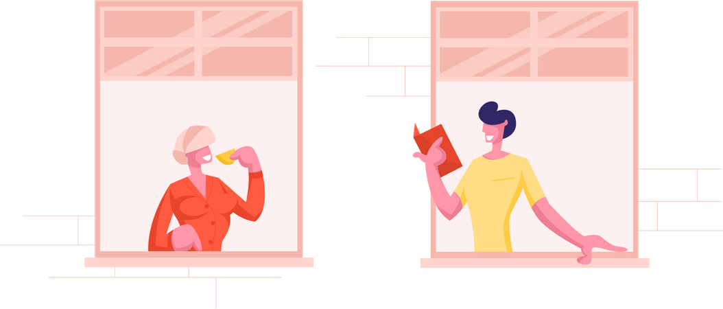 Neighbours talking to each other Illustration