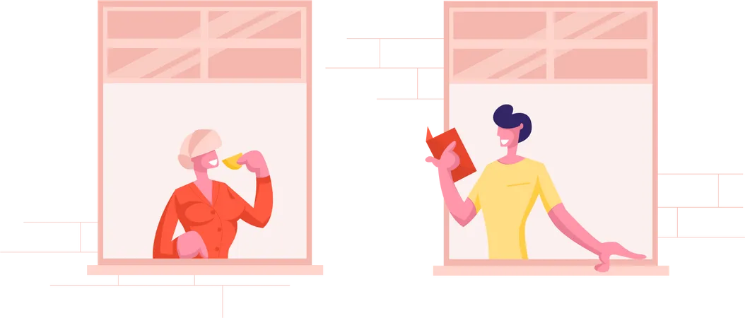 Neighbours talking to each other  Illustration