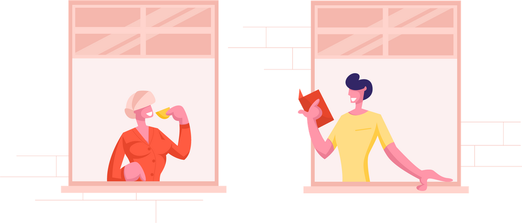 Neighbours talking to each other  Illustration