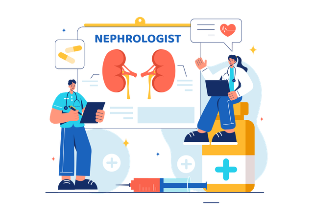 Nephrologe Arzt erklärt über Krankheit  Illustration